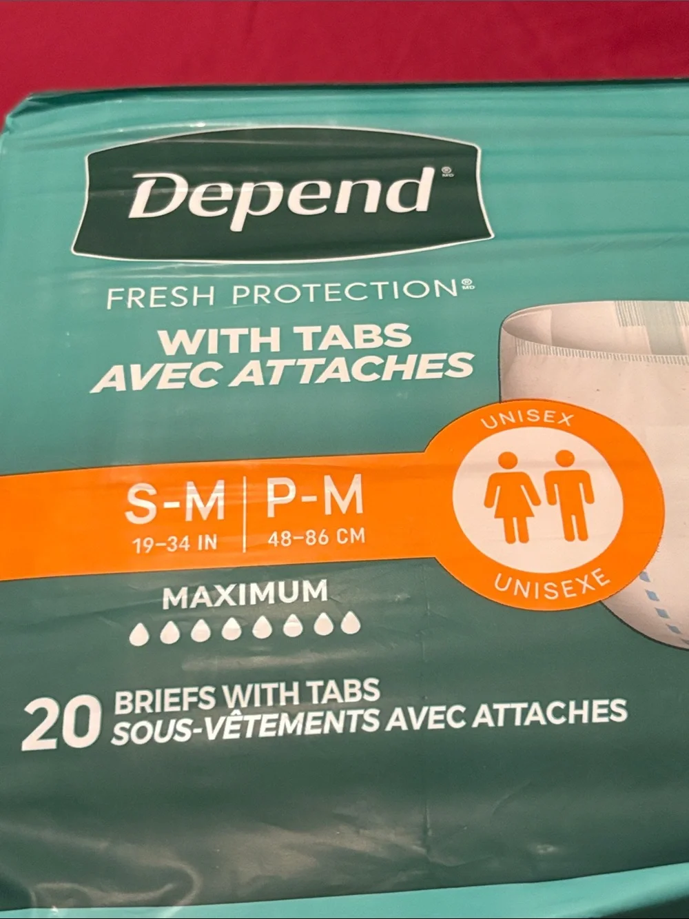 Depend Fresh Protection Briefs with Tabs Size S/M Unisex